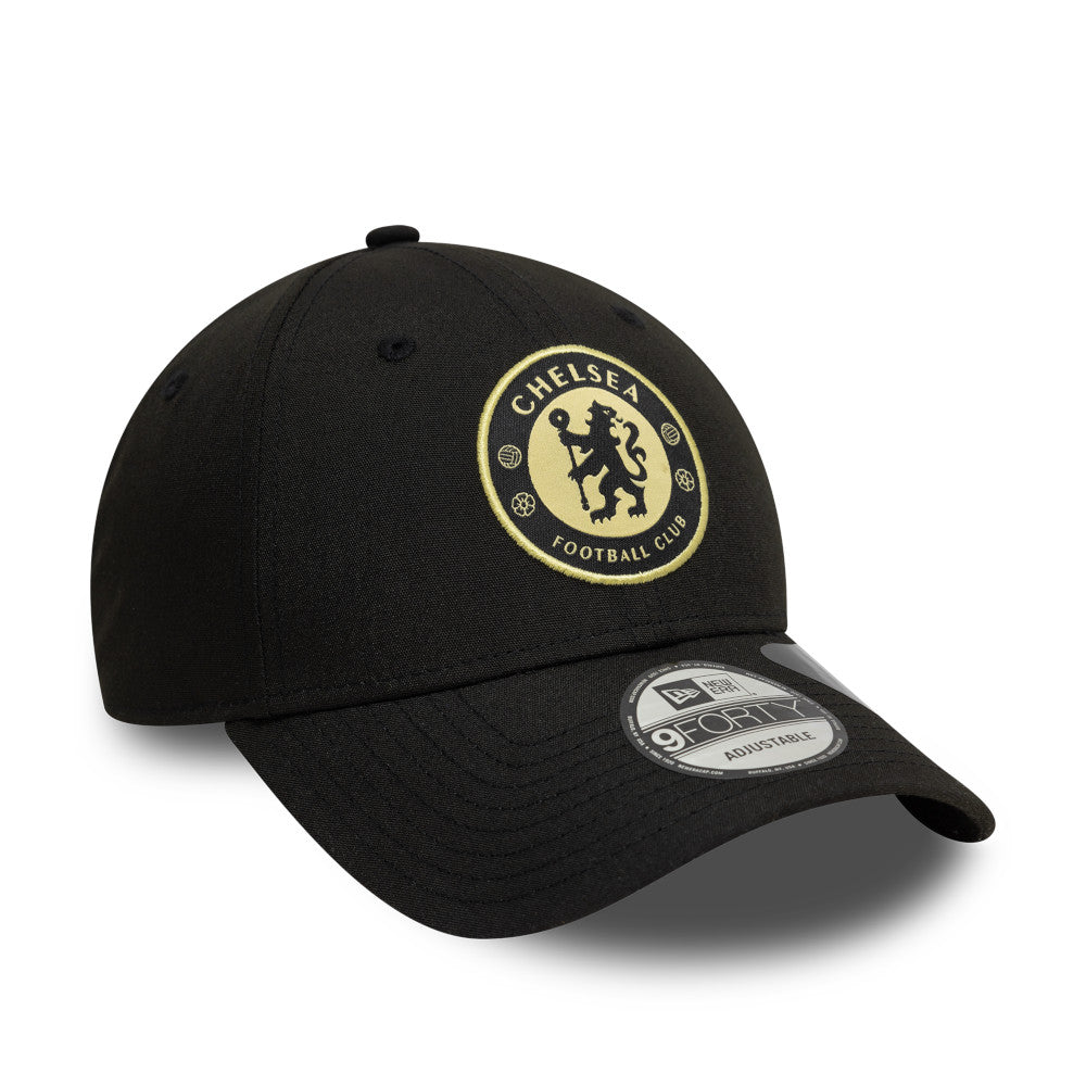 Chelsea FC Hat - Seasonal Pop Black EPL 9Forty Strapback Cap - New Era